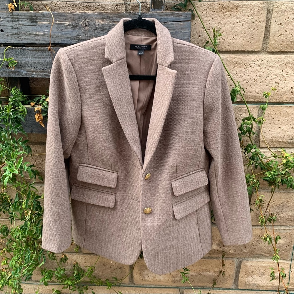 Ann Taylor Taupe Textured Two-Button Blazer